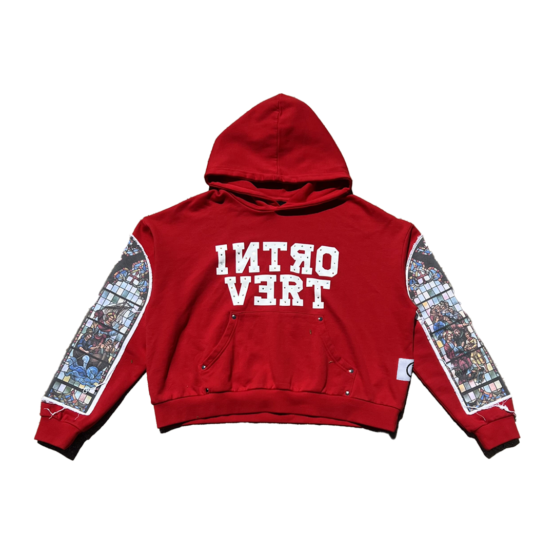 RED INTROVERT RHINESTONE HOODIE