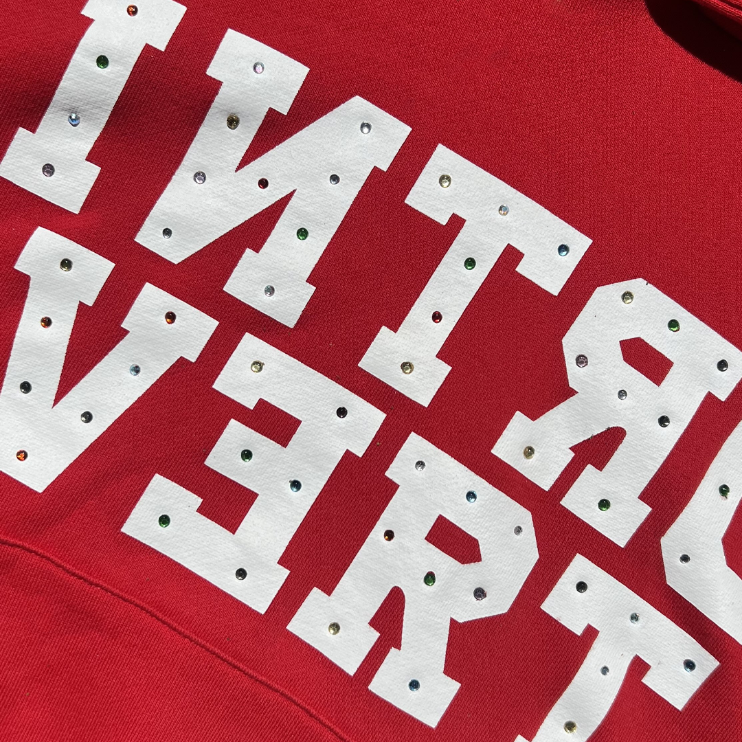 RED INTROVERT RHINESTONE HOODIE